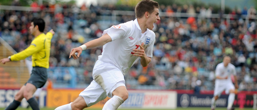 Luke Garbutt wheels away in delight after scoring the equaliser against Holland in the UEFA European U17 Championship.